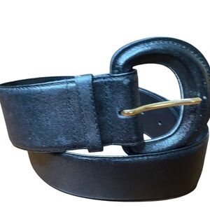 Classic Black Leather Belt with Gold Buckle vintage Y2K Small
